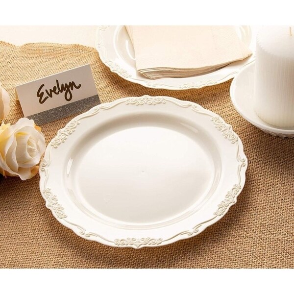 25 Pack Wedding Dinnerware Cream Plastic Plates for Parties Birthdays Dinners On Sale Bed Bath Beyond 29074399