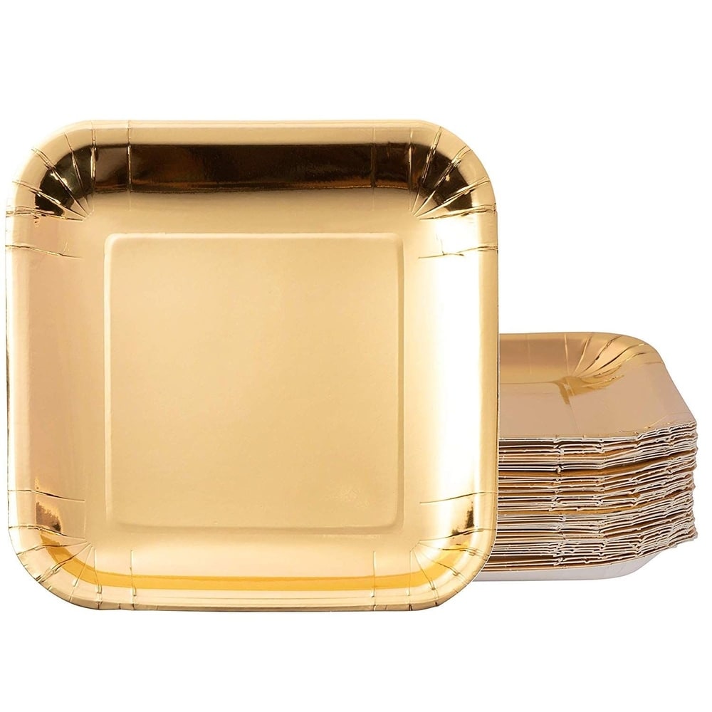 CLEARANCE Modern Metallics Gold Foil Paper Party Dinner Plates x 8 