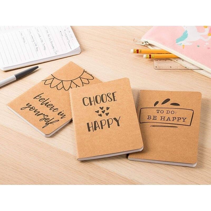 Paper Junkie 12 Pack Happiness-Themed Journals Bulk Set, Kraft Paper Notebooks, 4 x 5.75 In