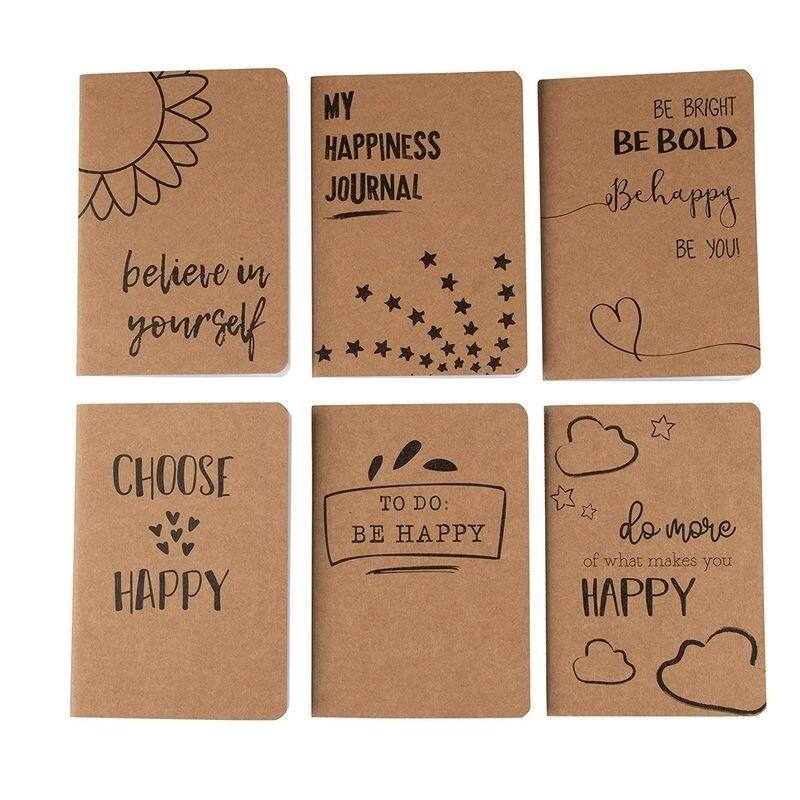 Paper Junkie 12 Pack Happiness-Themed Journals Bulk Set, Kraft Paper Notebooks, 4 x 5.75 In