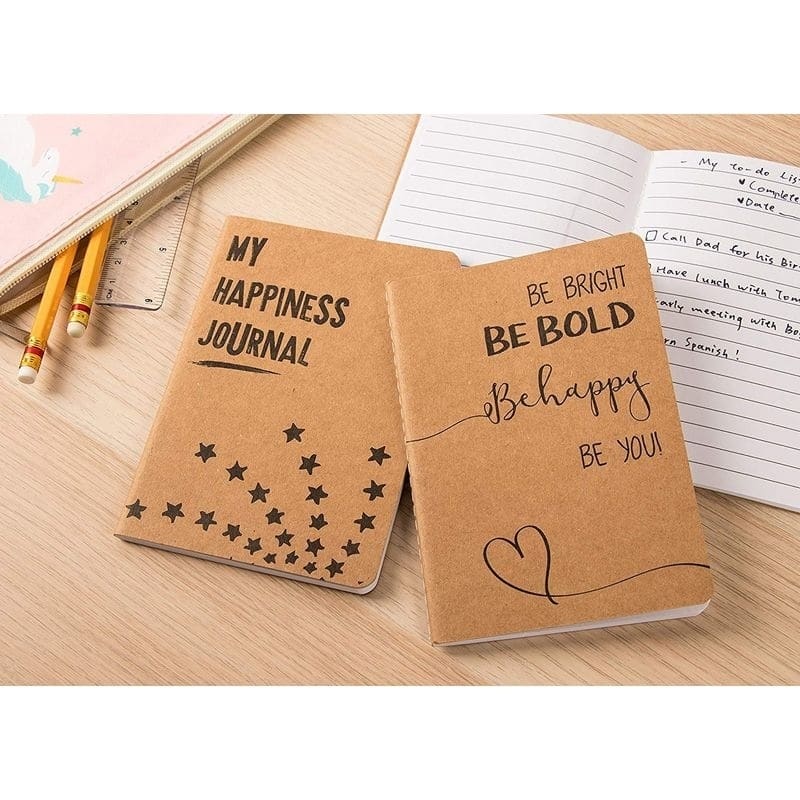 Paper Junkie 12 Pack Happiness-Themed Journals Bulk Set, Kraft Paper Notebooks, 4 x 5.75 In