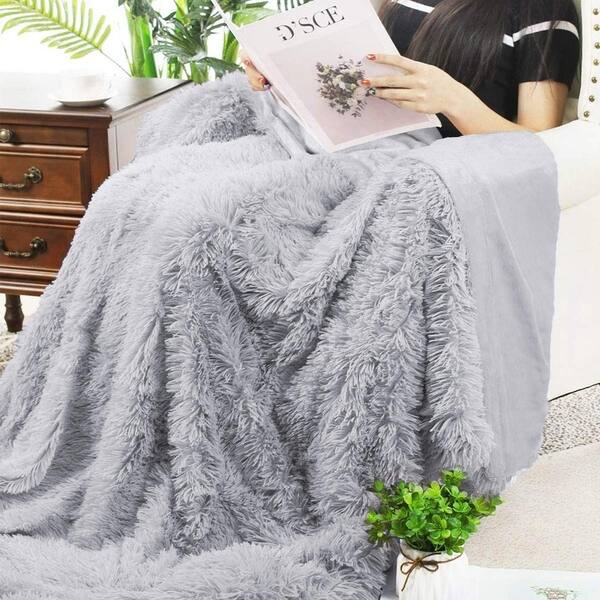 Shop Lochas Super Soft Shaggy Warm Plush Throw Blanket Fluffy Long Faux Fur Decorative Blankets For Couch Bed Chair Gray Overstock 29074676