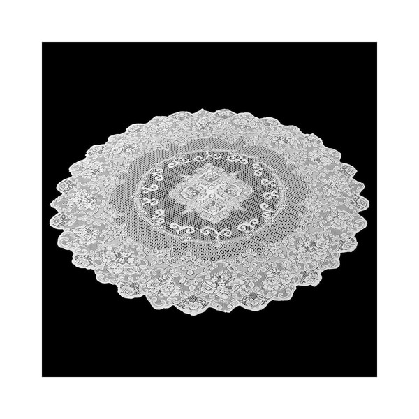 59" Inch Round Lace Tablecloth with hemstitch Floral Design for Small tables 