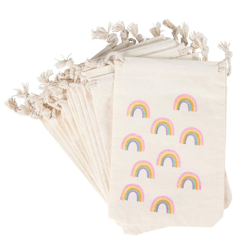 Juvale 12 Pack Drawstring Gift Bag Treat Pouch Rainbow Unicorn Kid Birthday Party 4X6 "