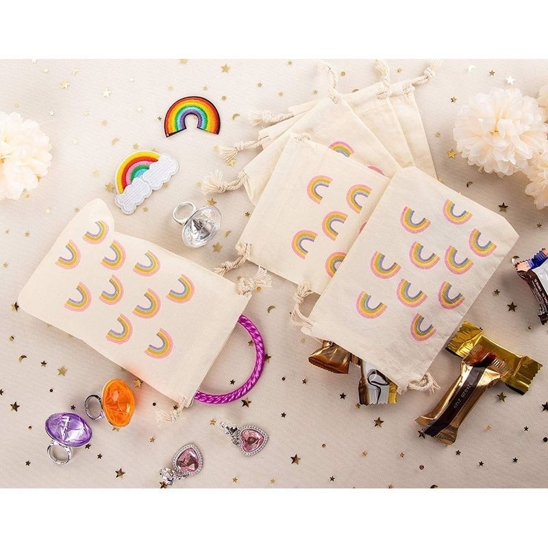Juvale 12 Pack Drawstring Gift Bag Treat Pouch Rainbow Unicorn Kid Birthday Party 4X6 "