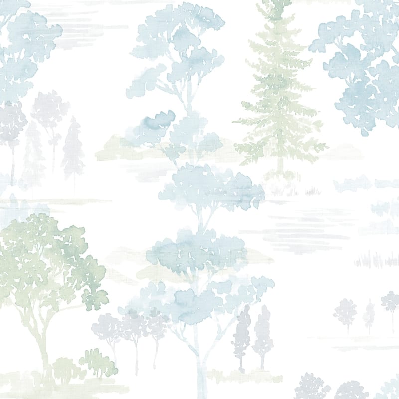 Forest Wallpaper in Blues & Greens - Blue, Soft Cloud Blue, Green, Wasabi