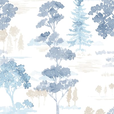Forest Wallpaper in Beige & Blues