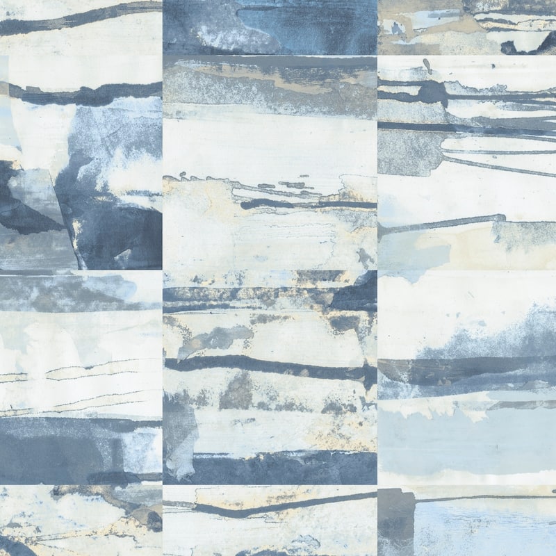 Aquarelle Tile Wallpaper in Blues & Beige - Blue, Lapis Blue, Beige, Cream