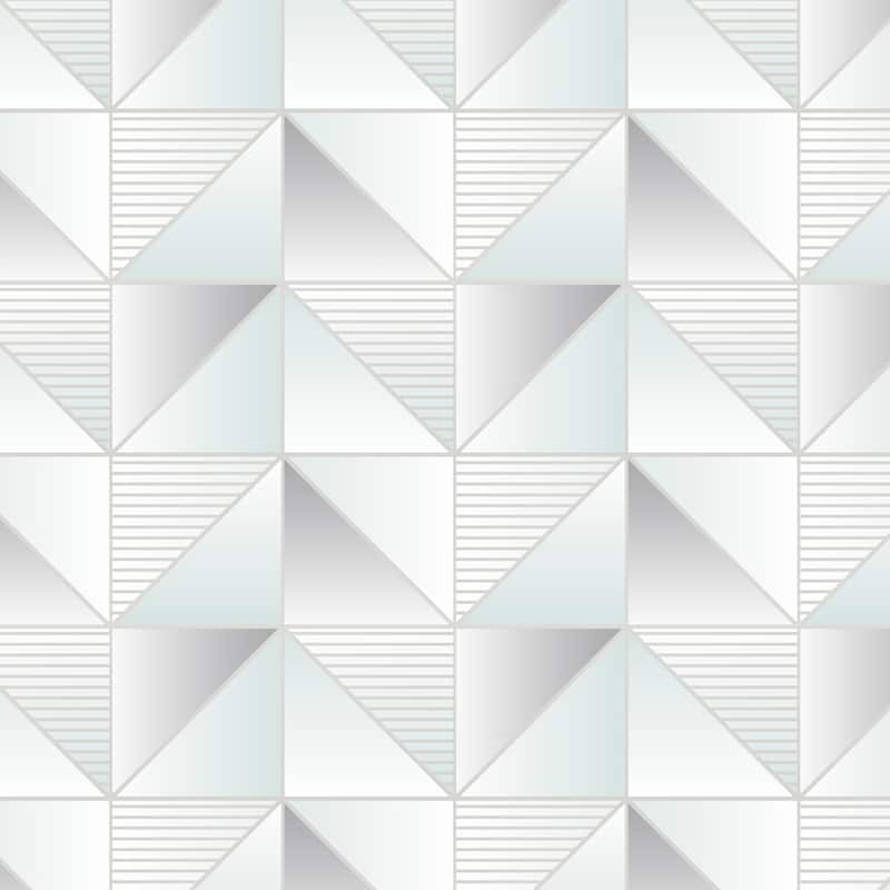 Cubist Cubist Wallpaper - Green, Mint, Metallic Silver, Silver