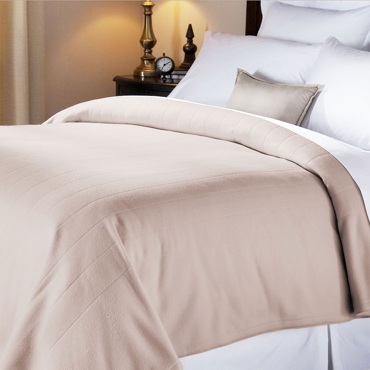 Sunbeam Heated Blanket Full Quilted Fleece Renewed 10 Heat Settings Seashell Beige Bedding Go Home Kitchen