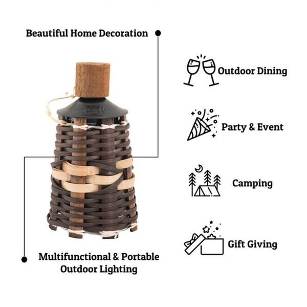 Sunjoy Tabletop Oil Torch, Tiki Style Rattan Vine Outdoor Lighting, Patio Garden Decor, Brown Sunjoy Tabletop Oil Torch, Tiki Style Rattan Vine Outdoor Lighting, Patio Garden Decor, Brown