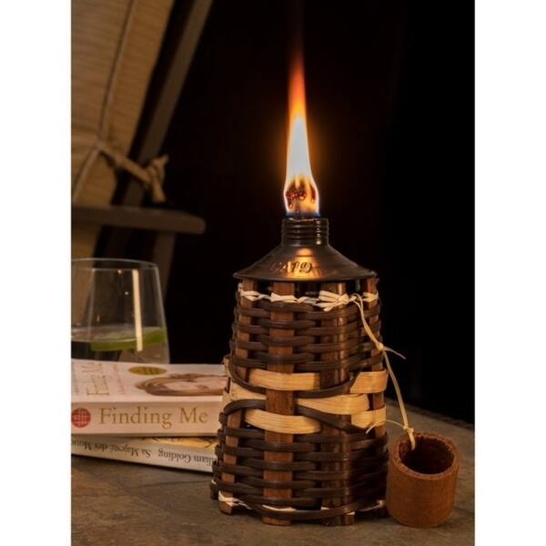 Sunjoy Tabletop Oil Torch, Tiki Style Rattan Vine Outdoor Lighting, Patio Garden Decor, Brown Sunjoy Tabletop Oil Torch, Tiki Style Rattan Vine Outdoor Lighting, Patio Garden Decor, Brown