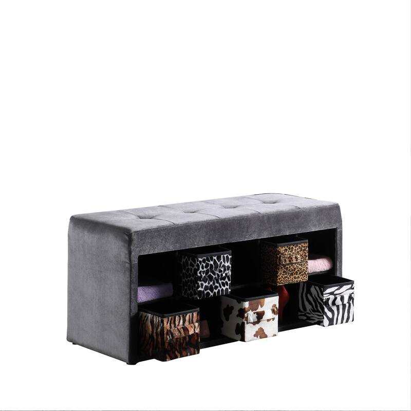 Deep Grey Devin Velour Tufted Multi-Purpose Storage Bench