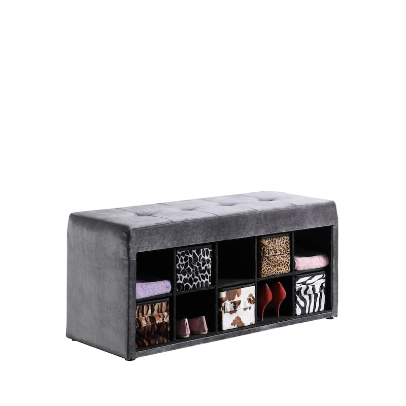 Deep Grey Devin Velour Tufted Multi-Purpose Storage Bench