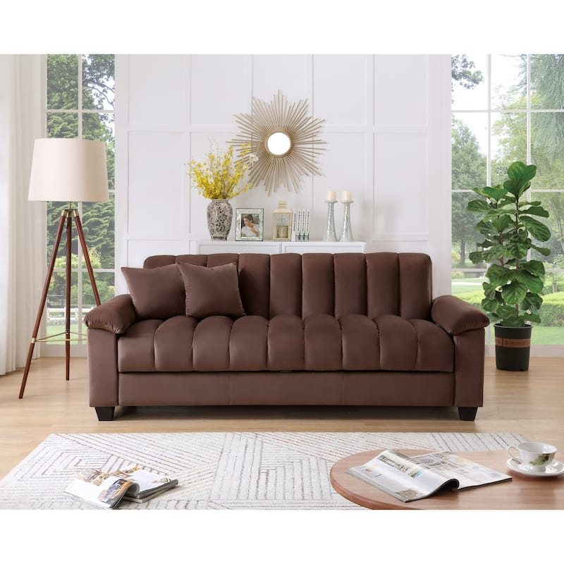 Fabric Upholstered Channel Back Living Room Convertible Sofabed - Brown