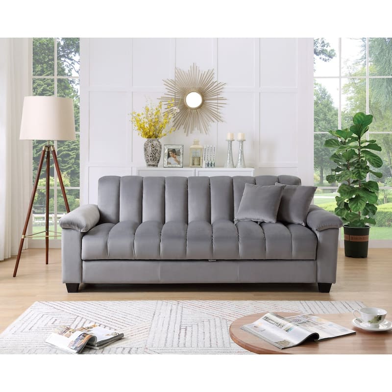 Fabric Upholstered Channel Back Living Room Convertible Sofabed - Grey