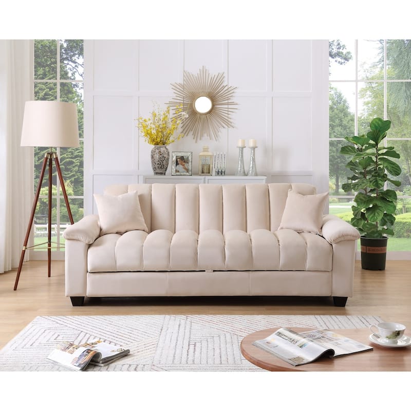 Fabric Upholstered Channel Back Living Room Convertible Sofabed