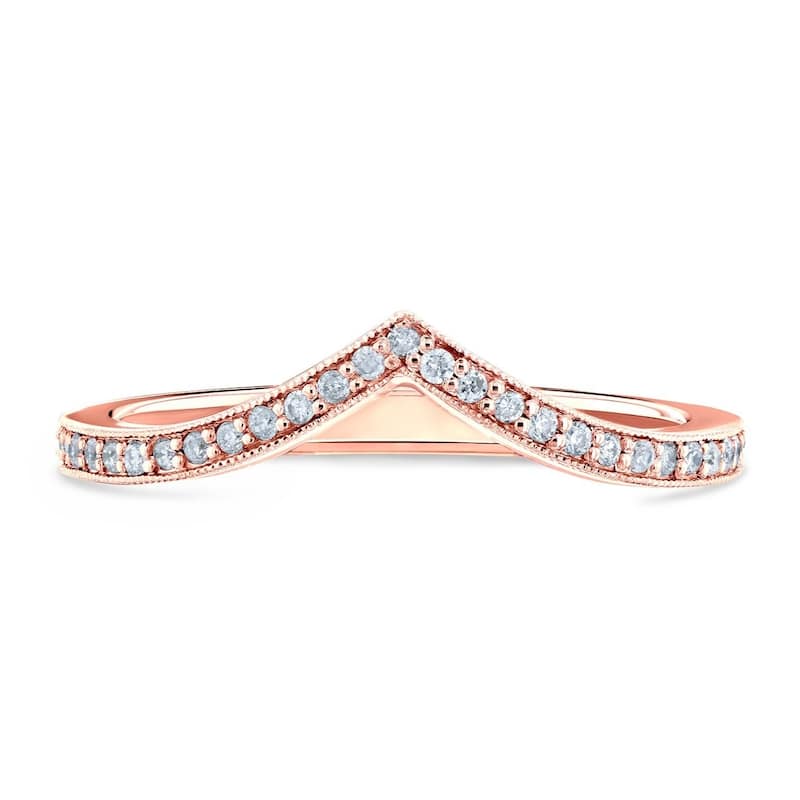 Kobelli 1/6 Carat Natural Diamond 14k Solid Gold Chevron Venus Ring - 6.5 - Rose