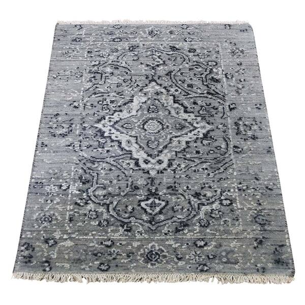 Shahbanu Rugs Gray Broken Persian Erased Design Silk With Shahbanu Rugs Gray Broken Persian