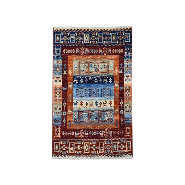 Shahbanu Rugs Red Kashkuli Gabbeh Pictorial Pure wool Hand-knotted Oriental Rug (2'9" x 4'0") - 2'9" x 4'0"