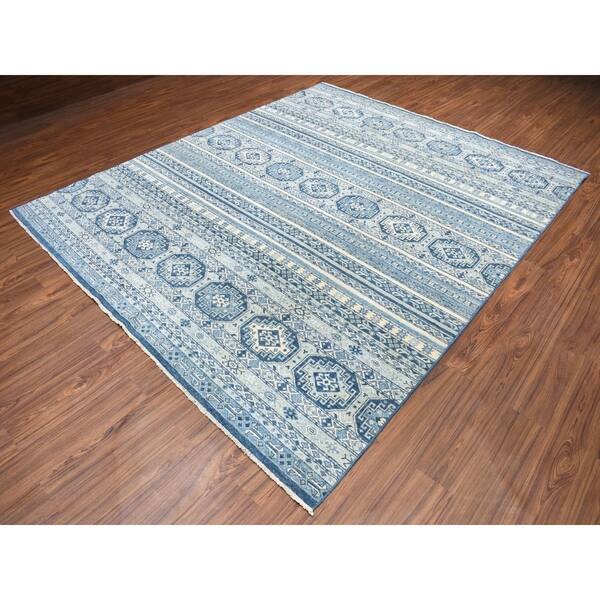 Shop Shahbanu Rugs Blue Vintage Look Kazak Khorjin Design Pure Wool Hand Knotted Rug 8 1 X 9 9 8 1 X 9 9 On Sale Overstock 29077335