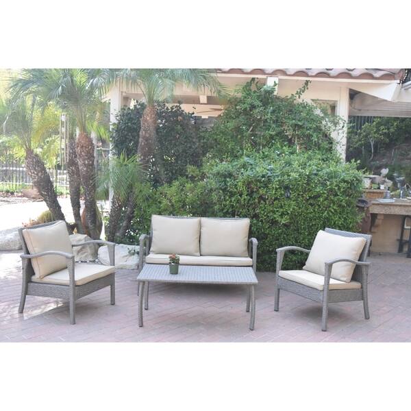slide 1 of 3, Meredith 4 Peces Conversation Set with 2 Inch Tan Cushions