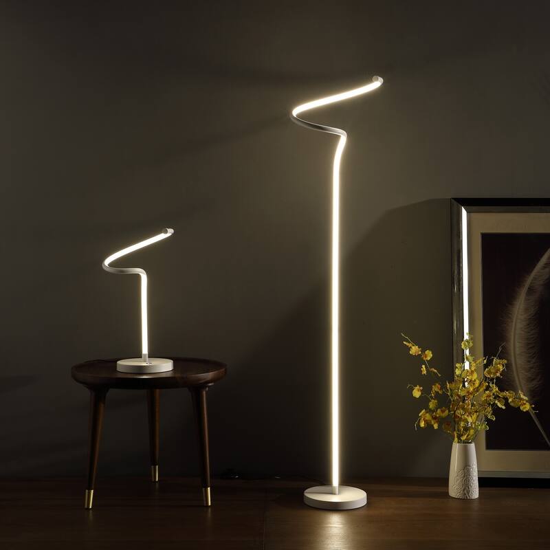 LED Matte White Curvilinear S-Curve Spiral Tube Table Lamp