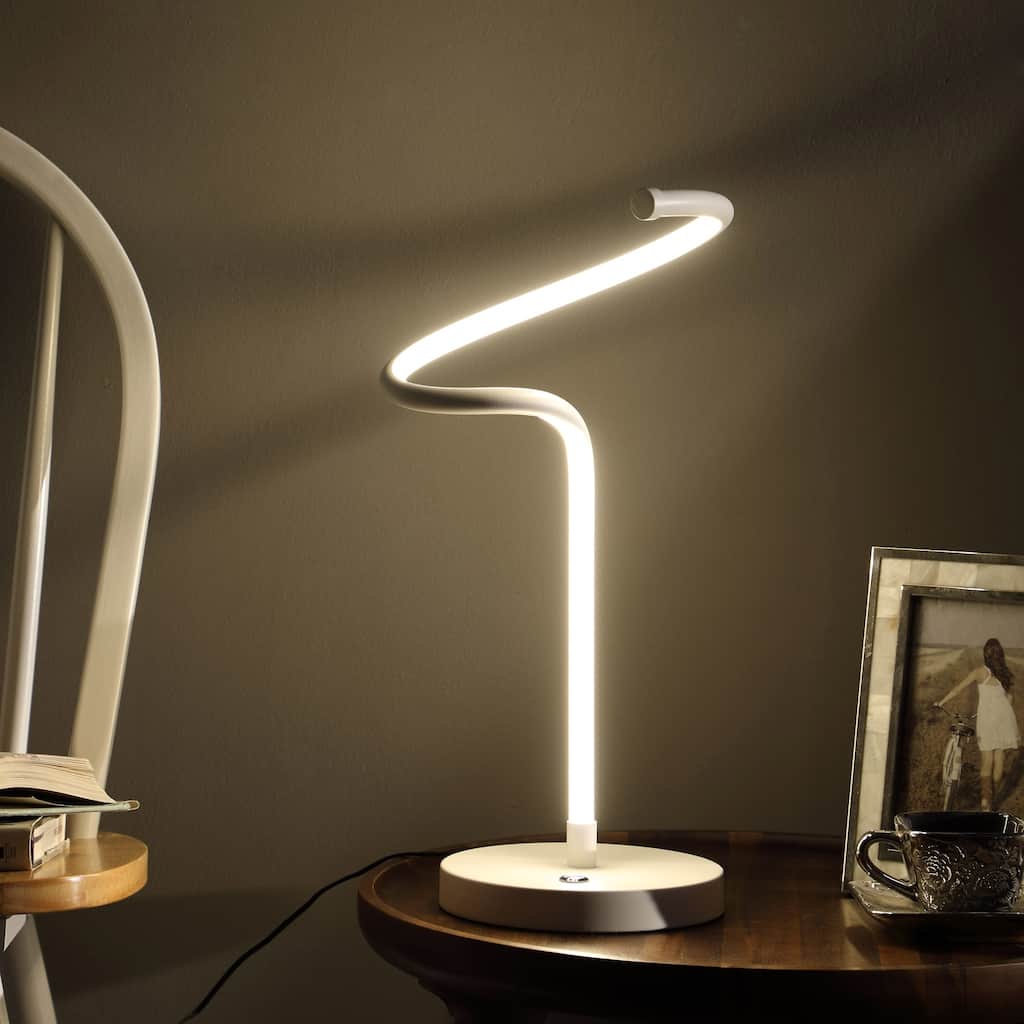 LED Matte White Curvilinear S-Curve Spiral Tube Table Lamp