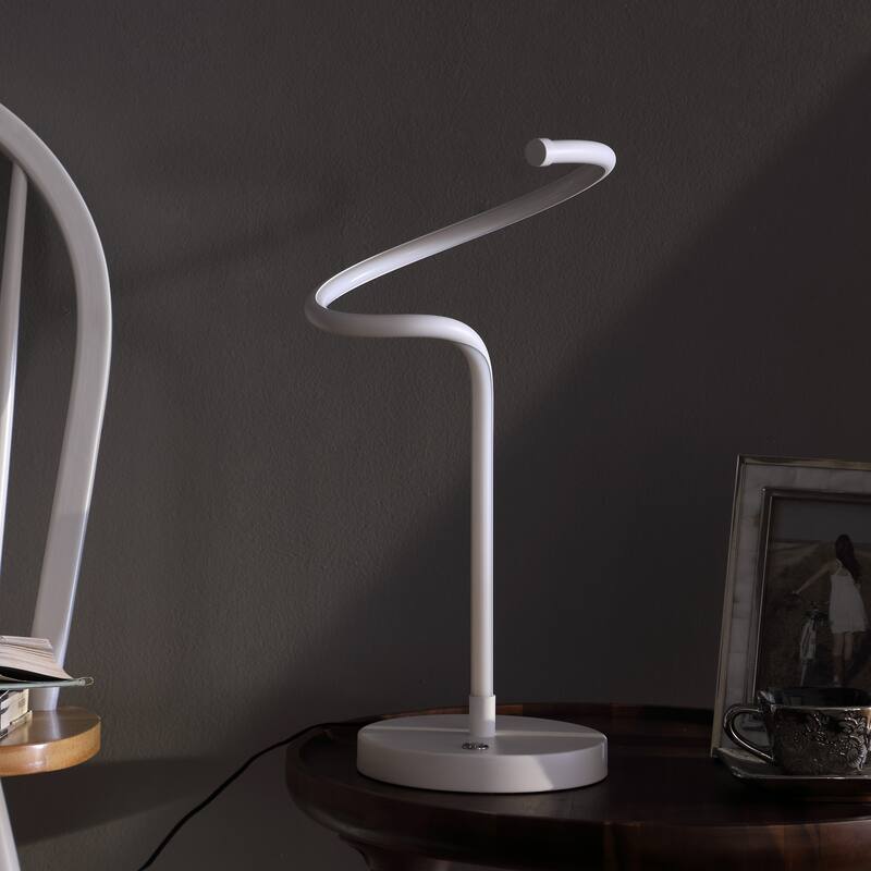 LED Matte White Curvilinear S-Curve Spiral Tube Table Lamp