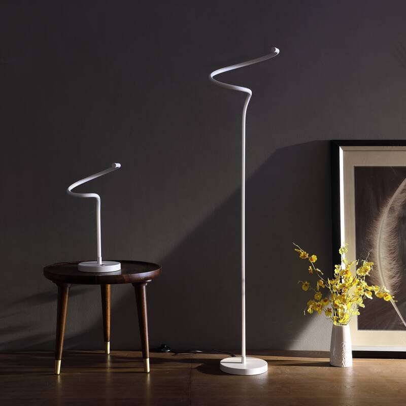 LED Matte White Curvilinear S-Curve Spiral Tube Table Lamp