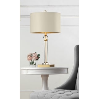 rolland warm antique brass and crystal column table lamp