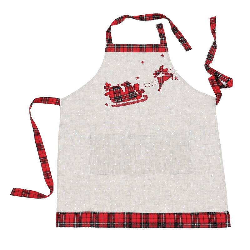 Applique Tartan Santa Sleigh With Reindeers Christmas Apron
