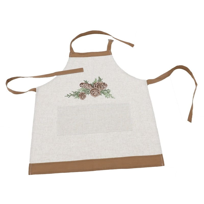 Winter Pine Cones & Branches Crewel Embroidered Apron Adults Size 30 by 26-Inch