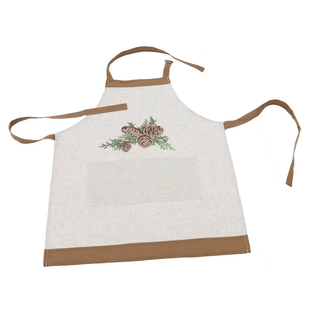 Winter Pine Cones & Branches Crewel Embroidered Apron Adults Size 30 by 26-Inch