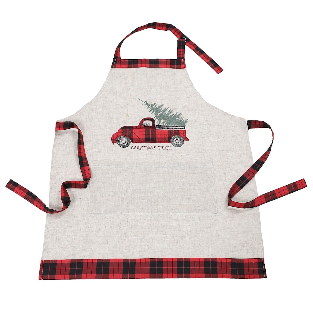 Vintage Tartan Truck With Christmas Tree Apron Adults Size 30 by 26-Inch