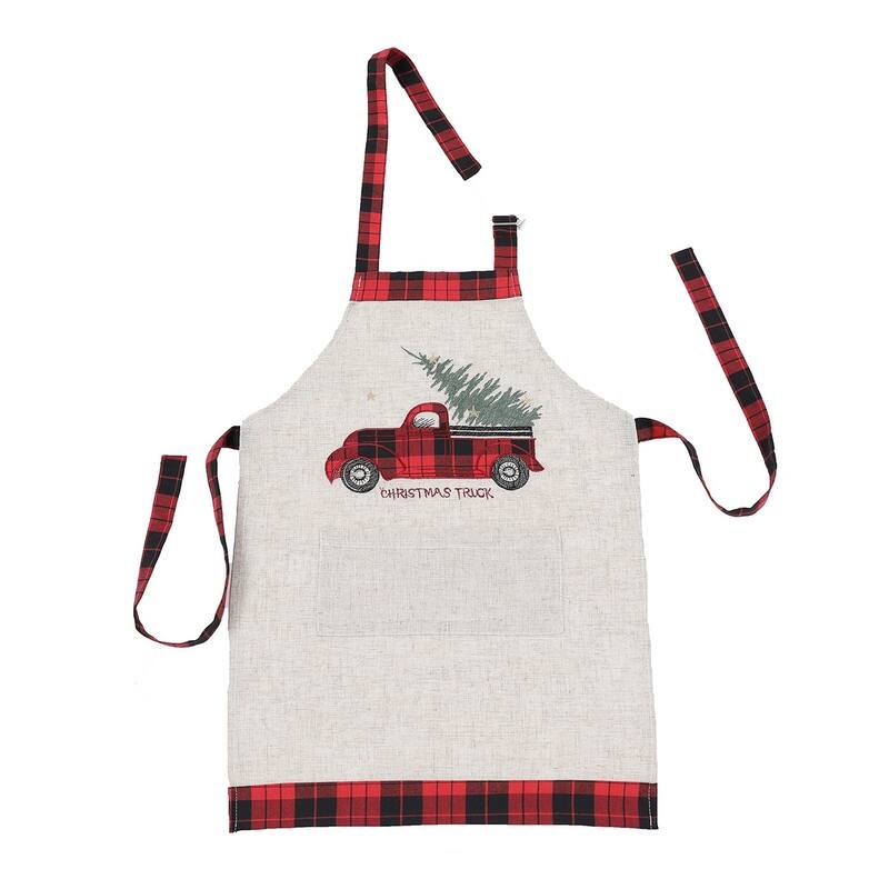 Vintage Tartan Truck With Christmas Tree Apron Adults Size 30 by 26-Inch