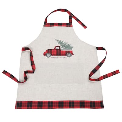 Vintage Tartan Truck with Christmas Tree Apron Adults Size 30 by 26-Inch