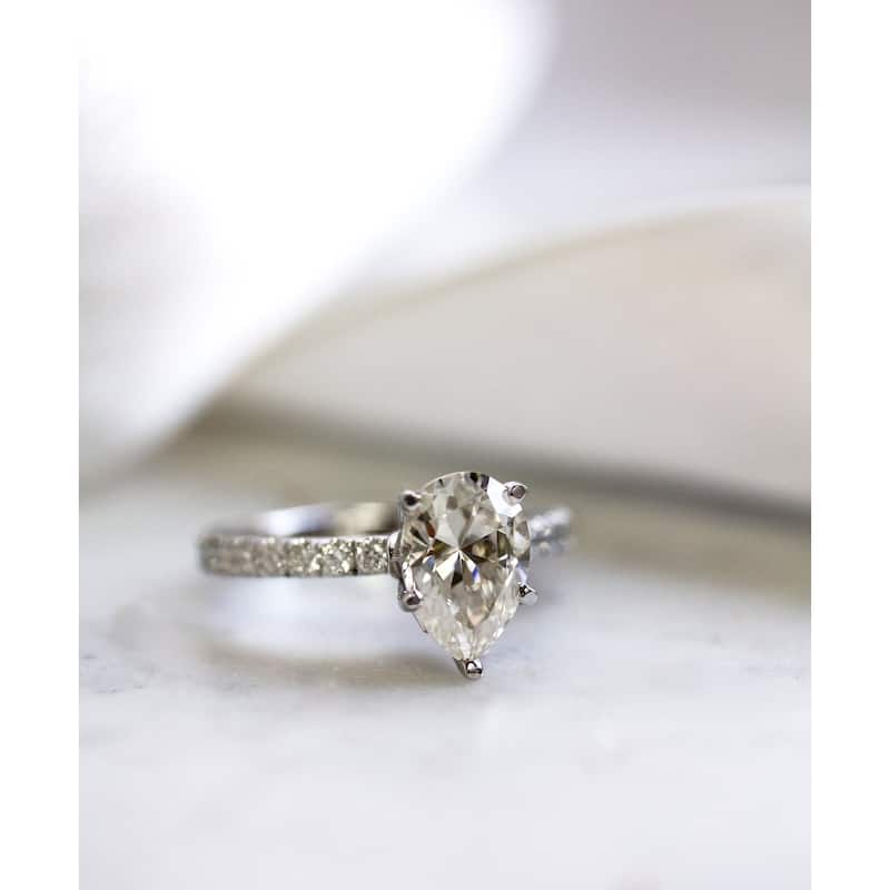 Annello by Kobelli 14k Gold 2 3/5ct TGW Pear Moissanite and Diamond Engagement Ring
