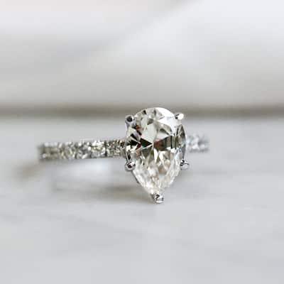 Annello by Kobelli 14k Gold 2 3/5ct TGW Pear Moissanite and Diamond Engagement Ring