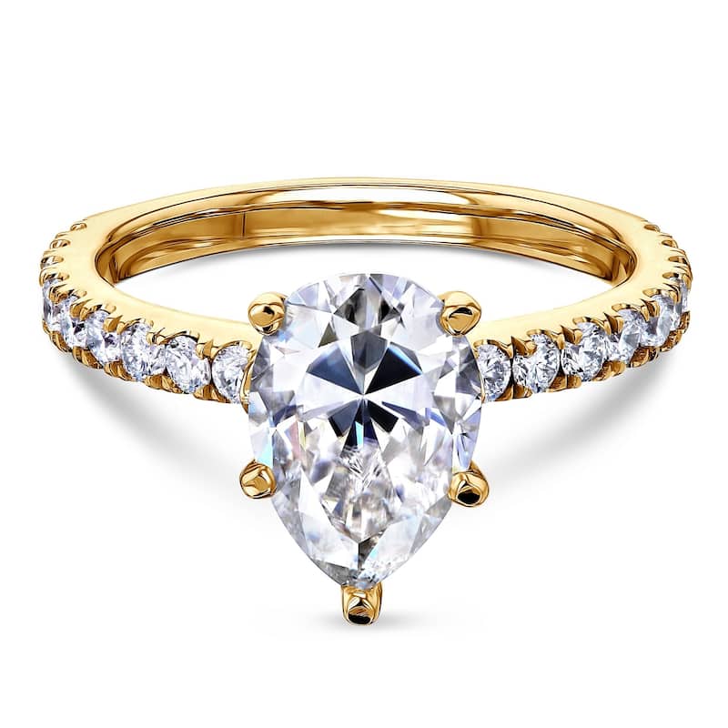 Annello by Kobelli 14k Gold 2 3/5ct TGW Pear Moissanite and Diamond Engagement Ring - 5 - Yellow