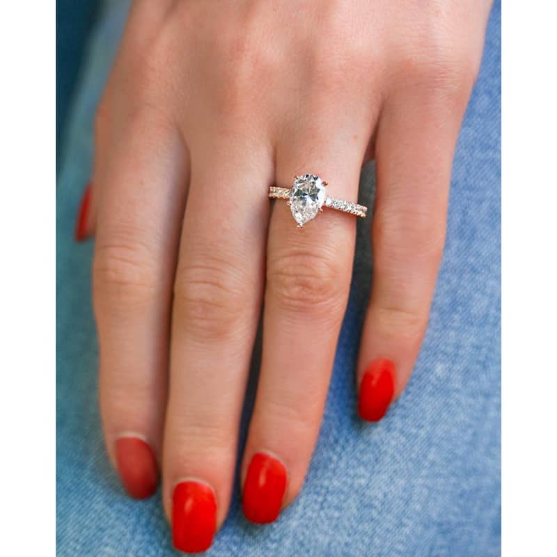 Annello by Kobelli 14k Gold 2 3/5ct TGW Pear Moissanite and Diamond Engagement Ring