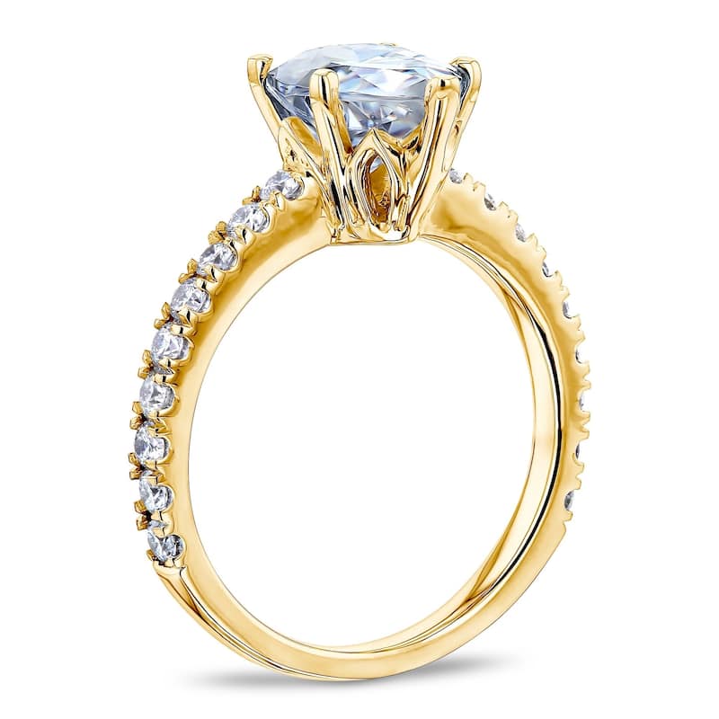 Annello by Kobelli 14k Gold 2 3/5ct TGW Pear Moissanite and Diamond Engagement Ring