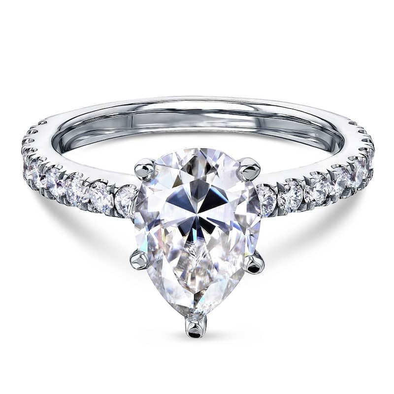 Annello by Kobelli 14k Gold 2 3/5ct TGW Pear Forever One Moissanite and Diamond Engagement Ring (DEF/VS, GH/I) - 10.5 - White