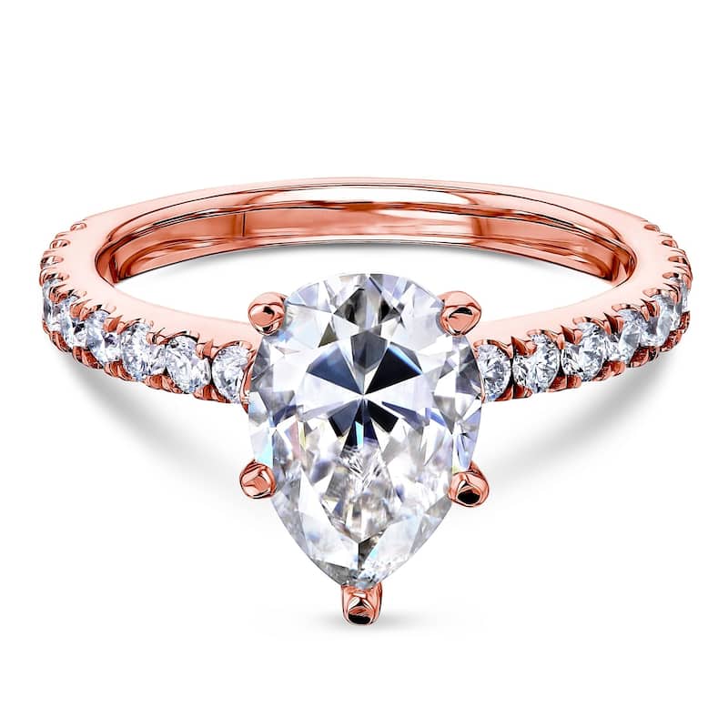 Annello by Kobelli 14k Gold 2 3/5ct TGW Pear Forever One Moissanite and Diamond Engagement Ring (DEF/VS, GH/I) - 8 - Rose