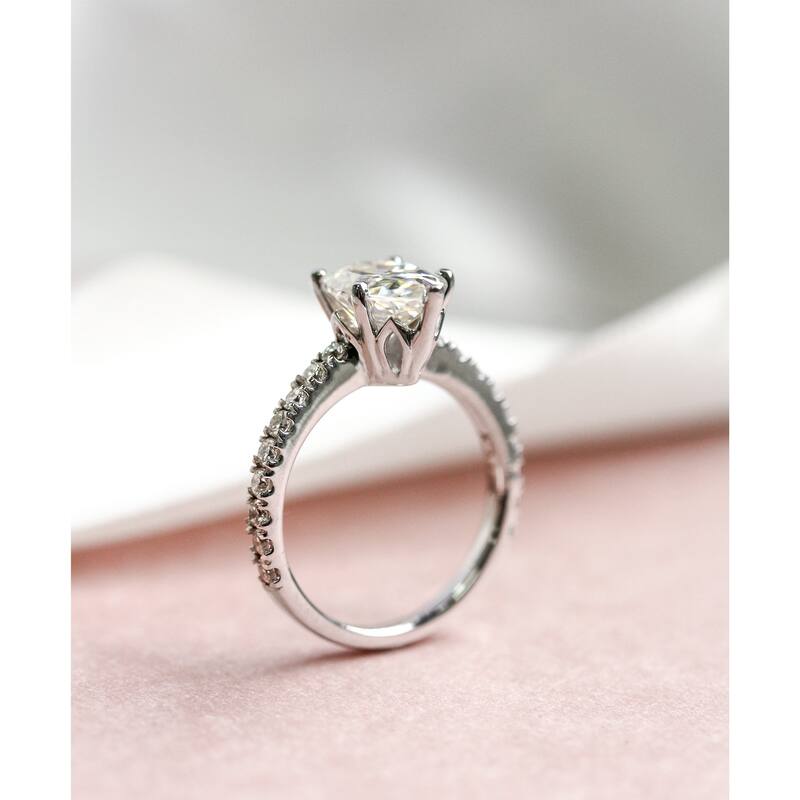 Annello by Kobelli 14k Gold 2 3/5ct TGW Pear Forever One Moissanite and Diamond Engagement Ring (DEF/VS, GH/I)
