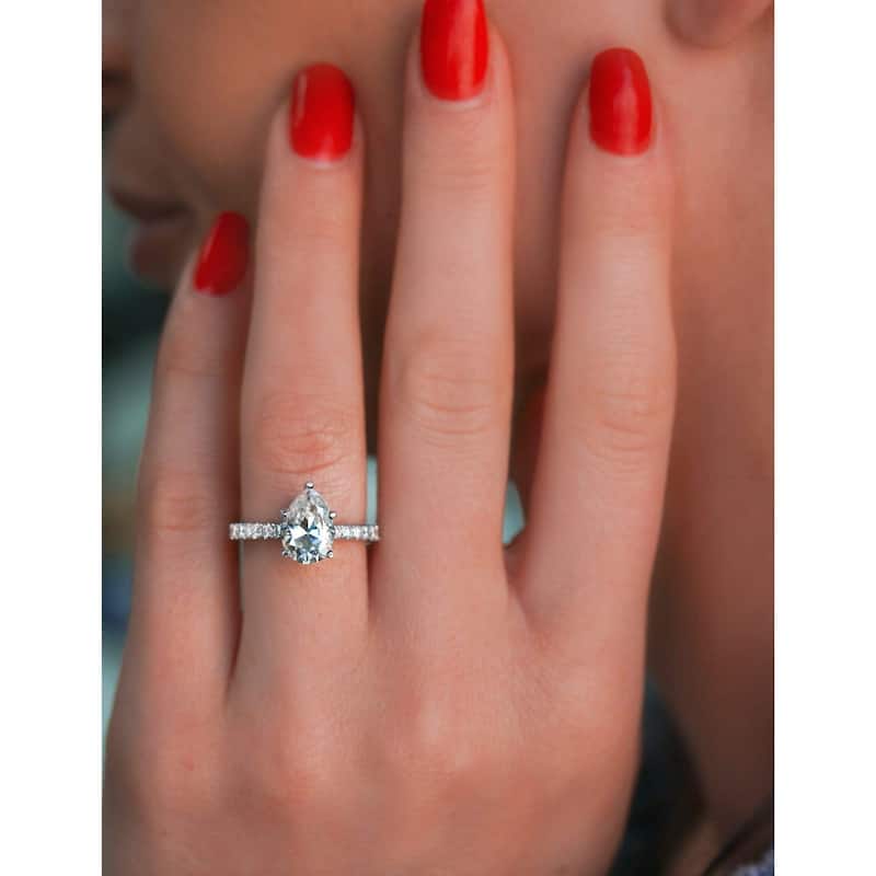 Annello by Kobelli 14k Gold 2 3/5ct TGW Pear Forever One Moissanite and Diamond Engagement Ring (DEF/VS, GH/I)