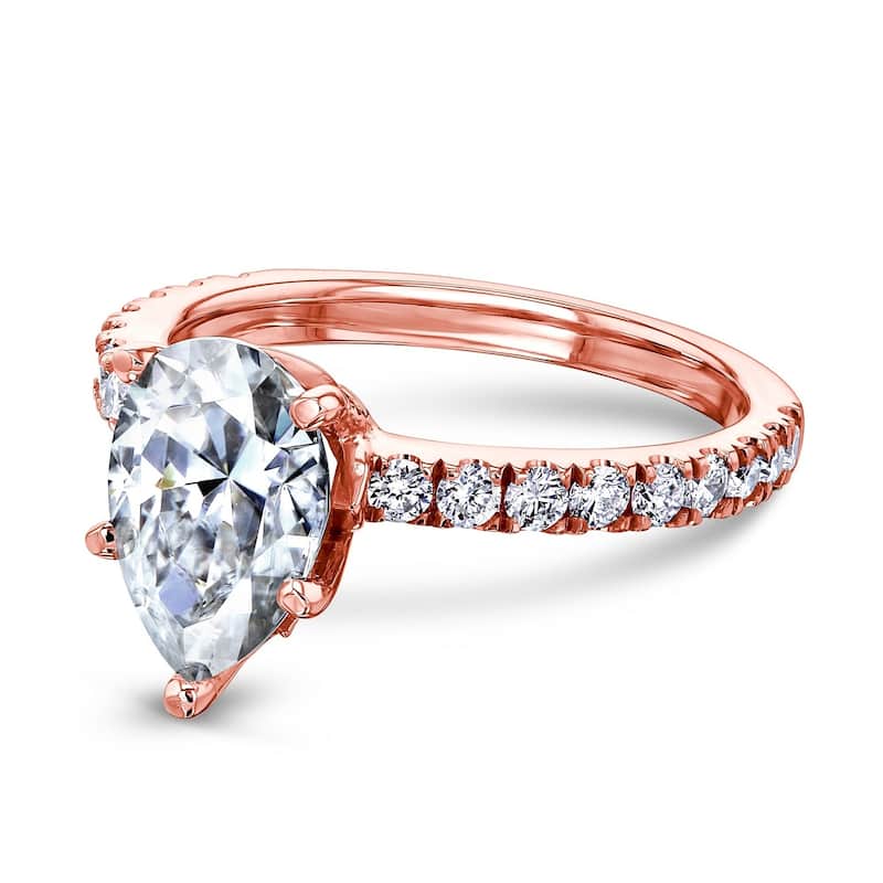 Annello by Kobelli 14k Gold 2 3/5ct TGW Pear Forever One Moissanite and Diamond Engagement Ring (DEF/VS, GH/I)