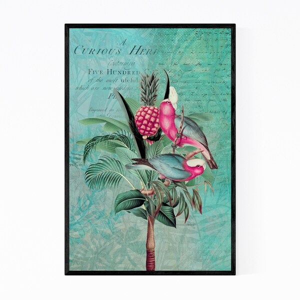 Noir Gallery Parakeet Palm Tree Typography Framed Art Print