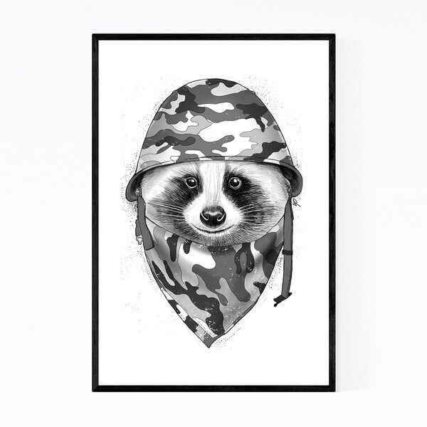 Noir Gallery Funny Humor Military Raccoon Framed Art Print