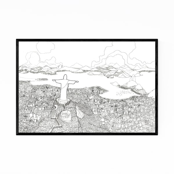 Noir Gallery Rio Brazil Skyline Drawing Framed Art Print
